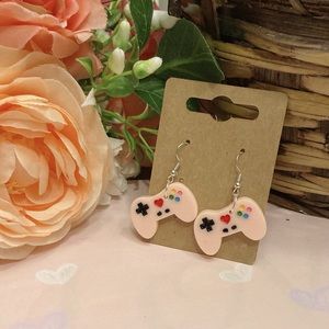 cute pink game controller earrings
